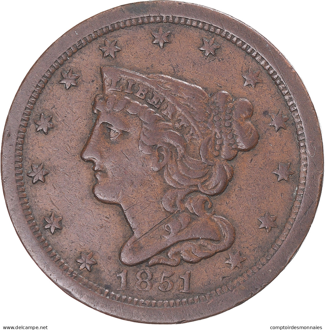 Monnaie, États-Unis, Braided Hair Half Cent, Half Cent, 1851, U.S. Mint - Half Cent