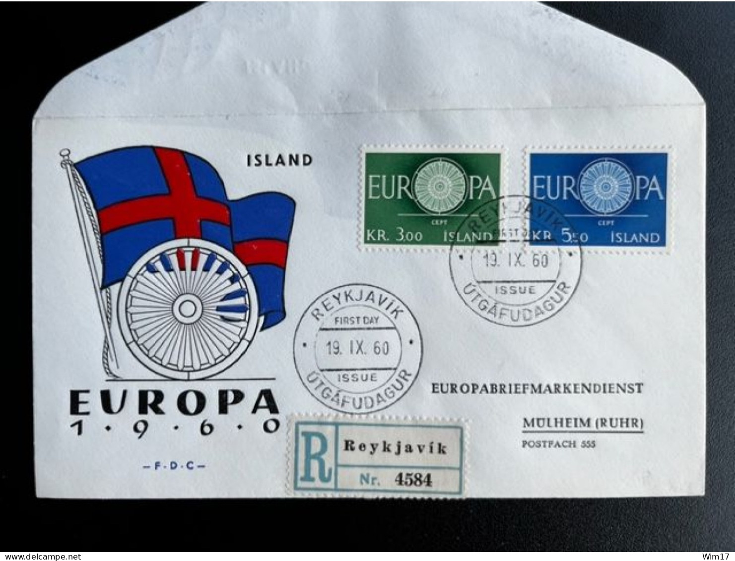 ICELAND ISLAND 1960 REGISTERED FDC EUROPA CEPT TO MULHEIM 19-09-1960 IJSLAND - FDC