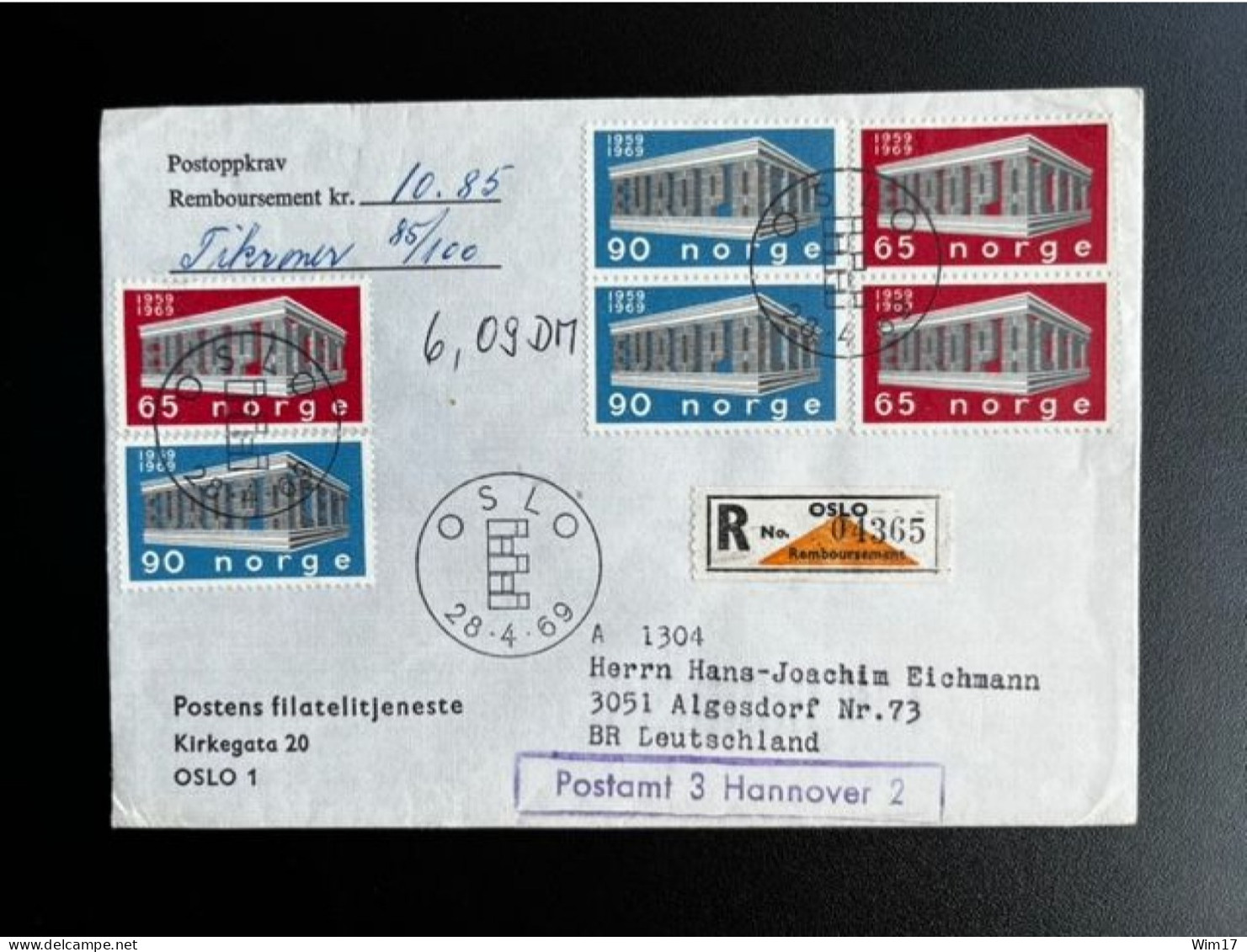 NORWAY NORGE 1969 REGISTERED POD LETTER OSLO TO ALGESDORF 28-04-1969 NOORWEGEN REMBOURSEMENT - Lettres & Documents