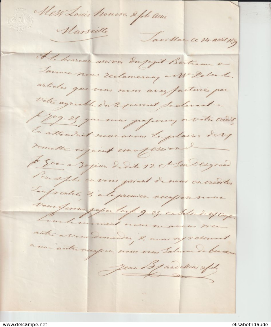 1859 - ENTREE SARDAIGNE Par DRAGUIGNAN VAR ! LETTRE De SAVILLAN (SAVIGLIANO) => MARSEILLE - Entry Postmarks