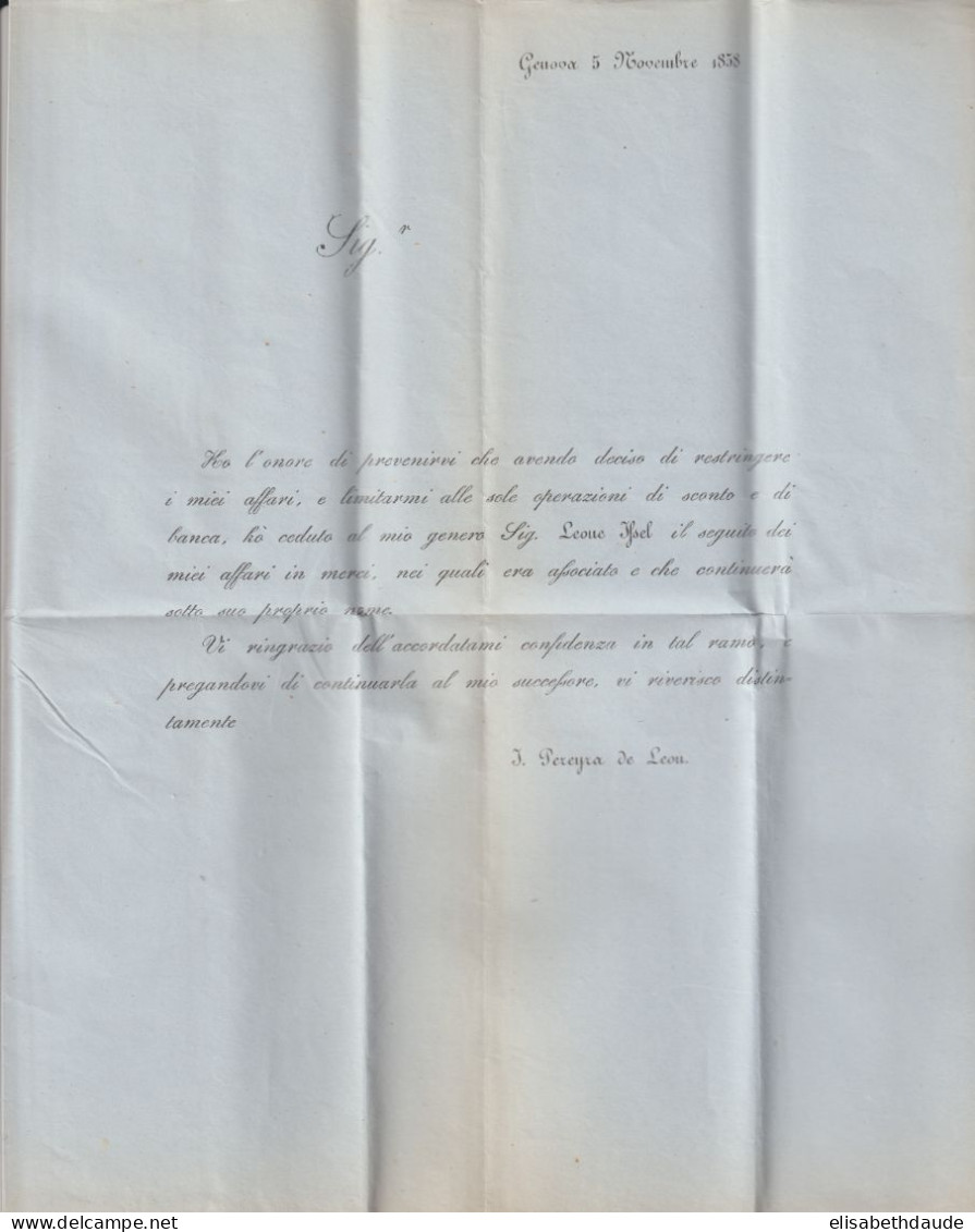 1858 - ENTREE SARDAIGNE Par DRAGUIGNAN VAR ! LETTRE PORT-PAYE (CACHETS PD + STAMP.FRANCHI) De GENOVA => MARSEILLE - Marques D'entrées