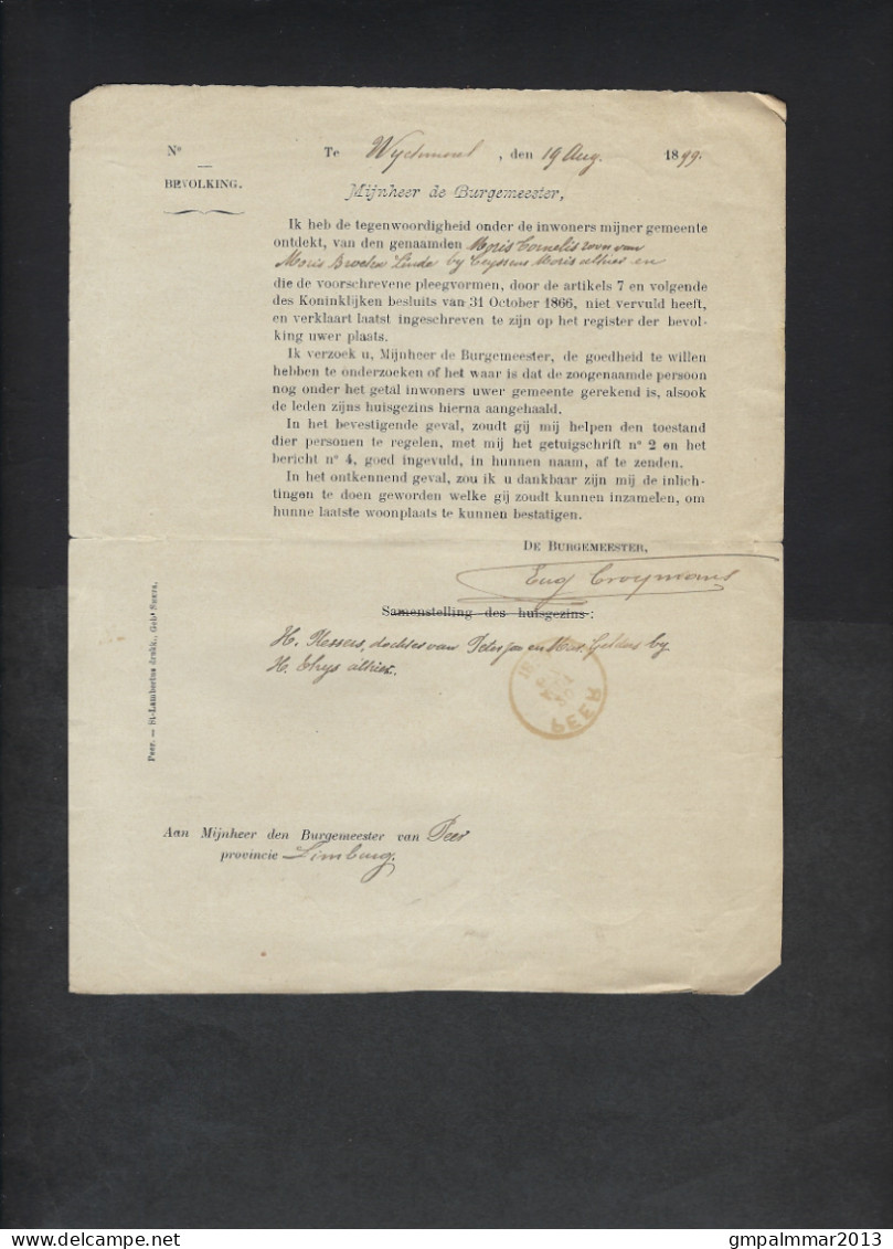 2 Documenten Mbt Bevolking Van WYCHMAEL ( LIMBOURG ) Resp. 1894 En 1899 ; Details En Staat Zie 4 Scans ! LOT 268 - Addr. Chang.