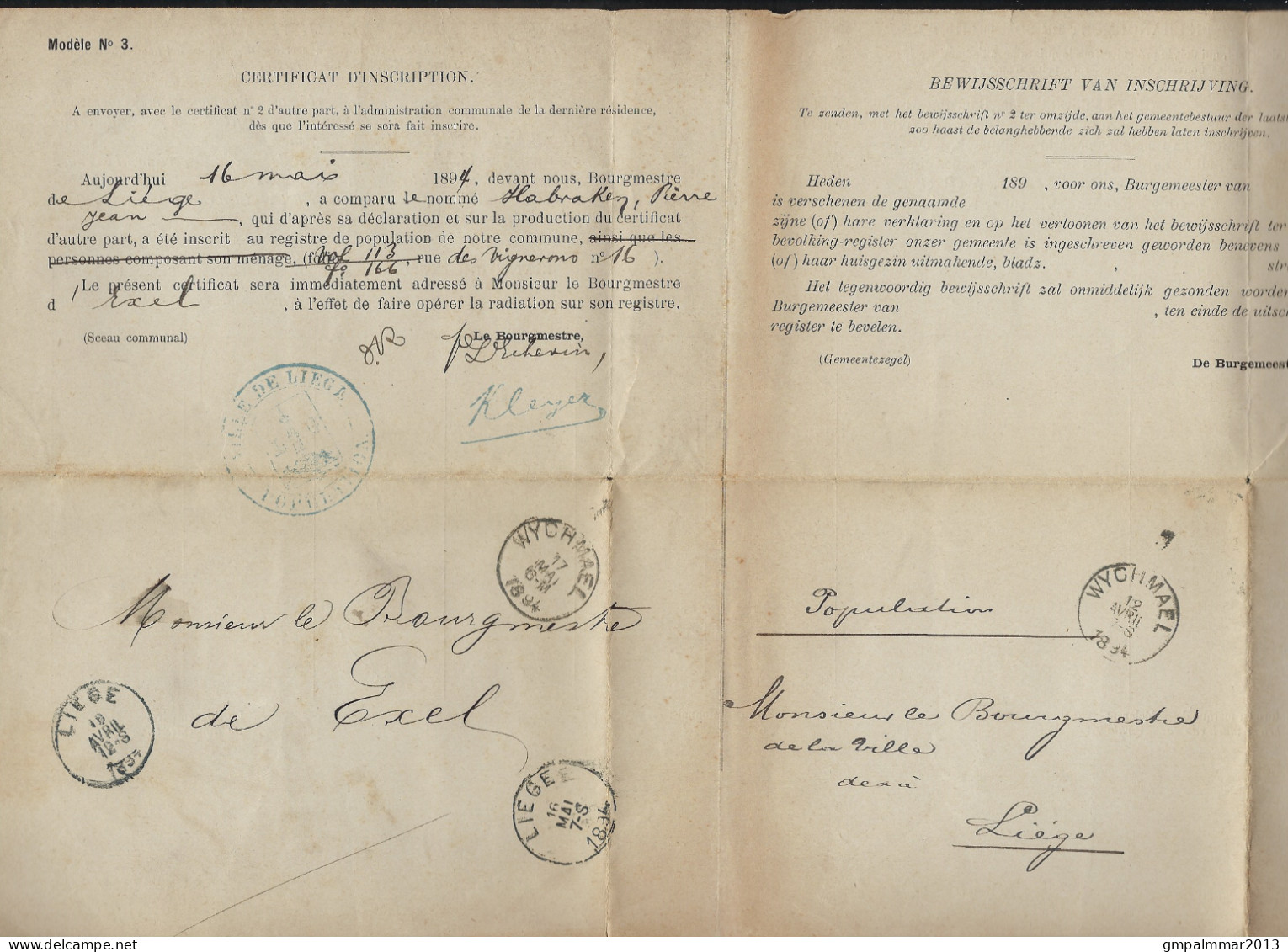 2 Documenten Mbt Bevolking Van WYCHMAEL ( LIMBOURG ) Resp. 1894 En 1899 ; Details En Staat Zie 4 Scans ! LOT 268 - Adressenänderungen