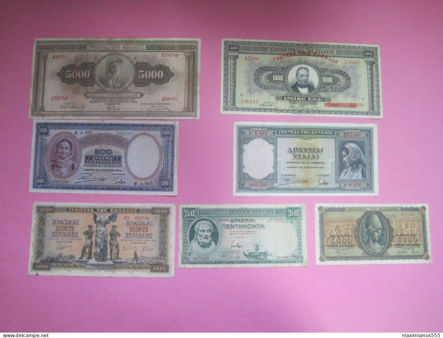 Greece Lot 7 Banknotes 1926, 32, 39, 42, 43 - Grèce