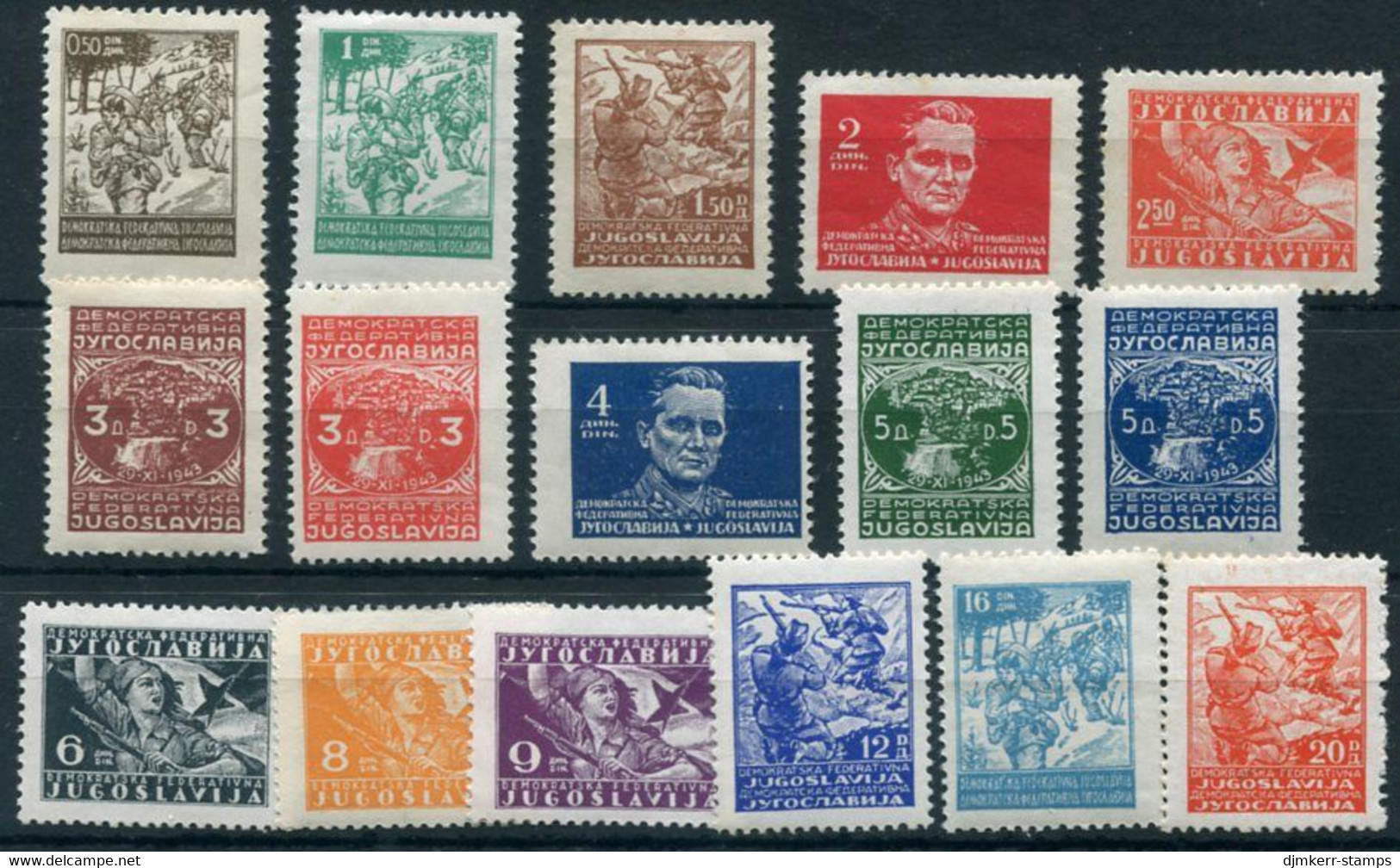 YUGOSLAVIA 1945 Tito And Partisans Definitive, 16 Cheapest   MNH / **.  Michel 470-485x Or Y - Ungebraucht