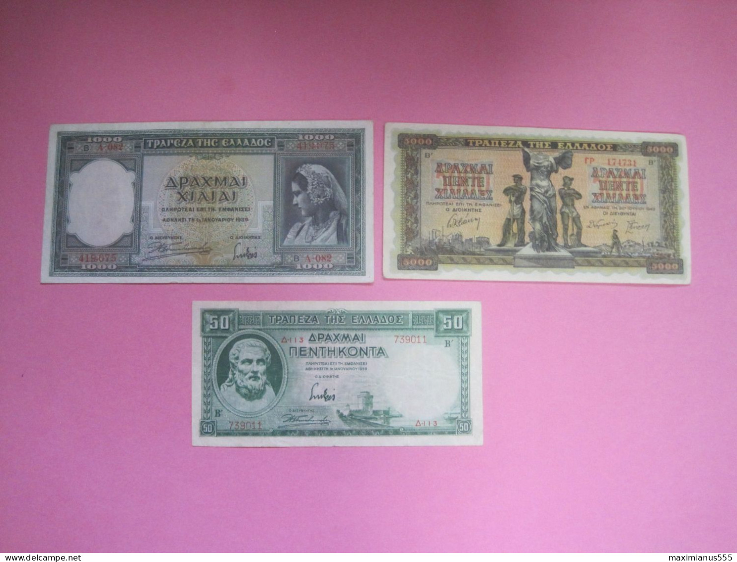 Greece Lot 3 Banknotes 1939, 42 - Grèce