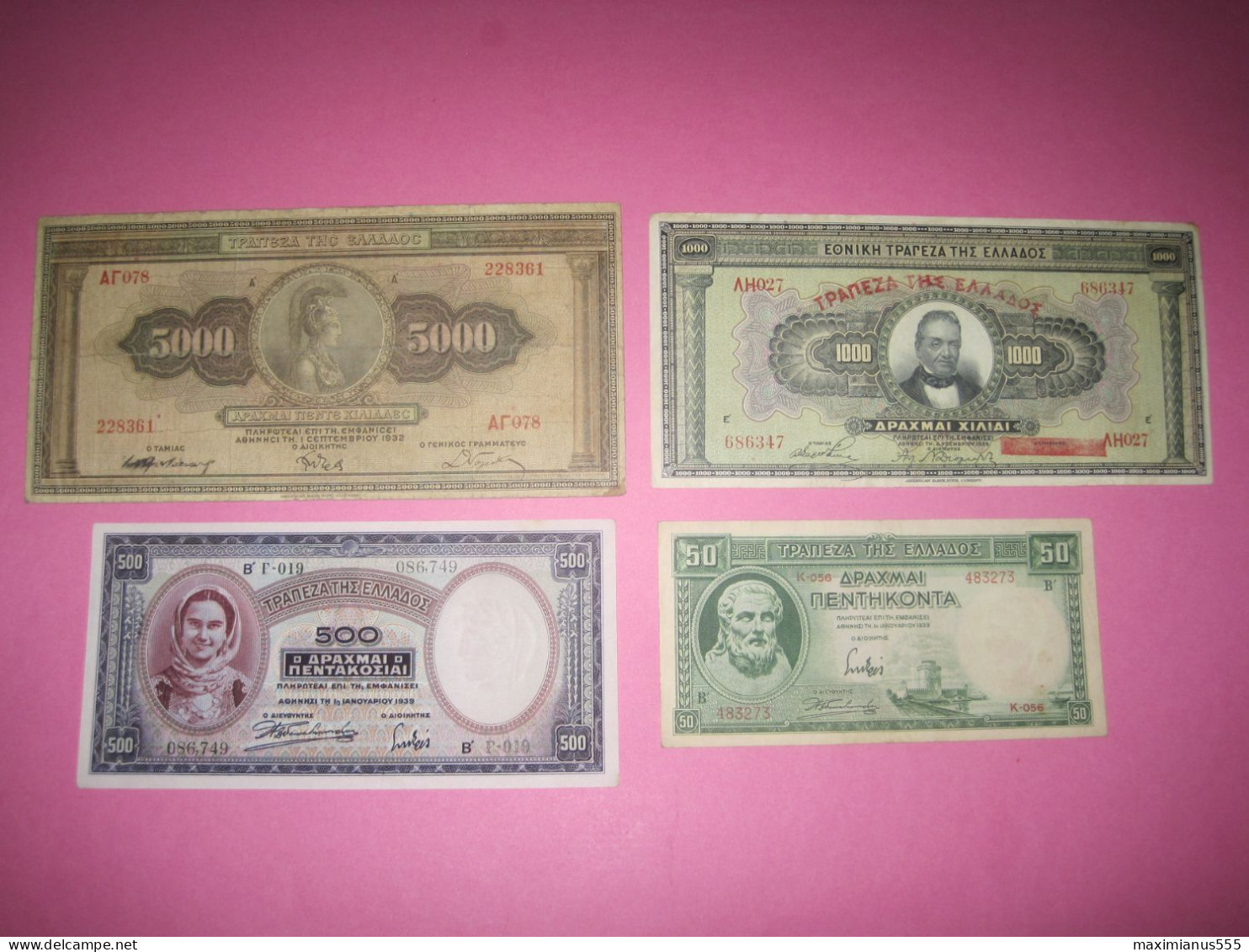 Greece Lot 4 Banknotes 1926, 32, 39 - Grèce