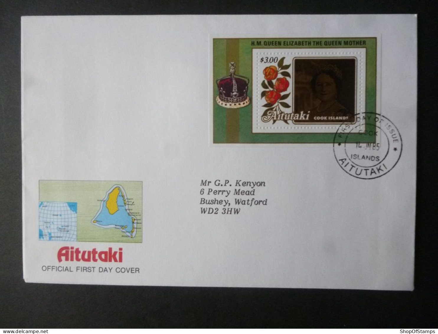AITUTAKI 1985 QUEEN MOTHER 85th BIRTHDAY MS FDC - Thourotte
