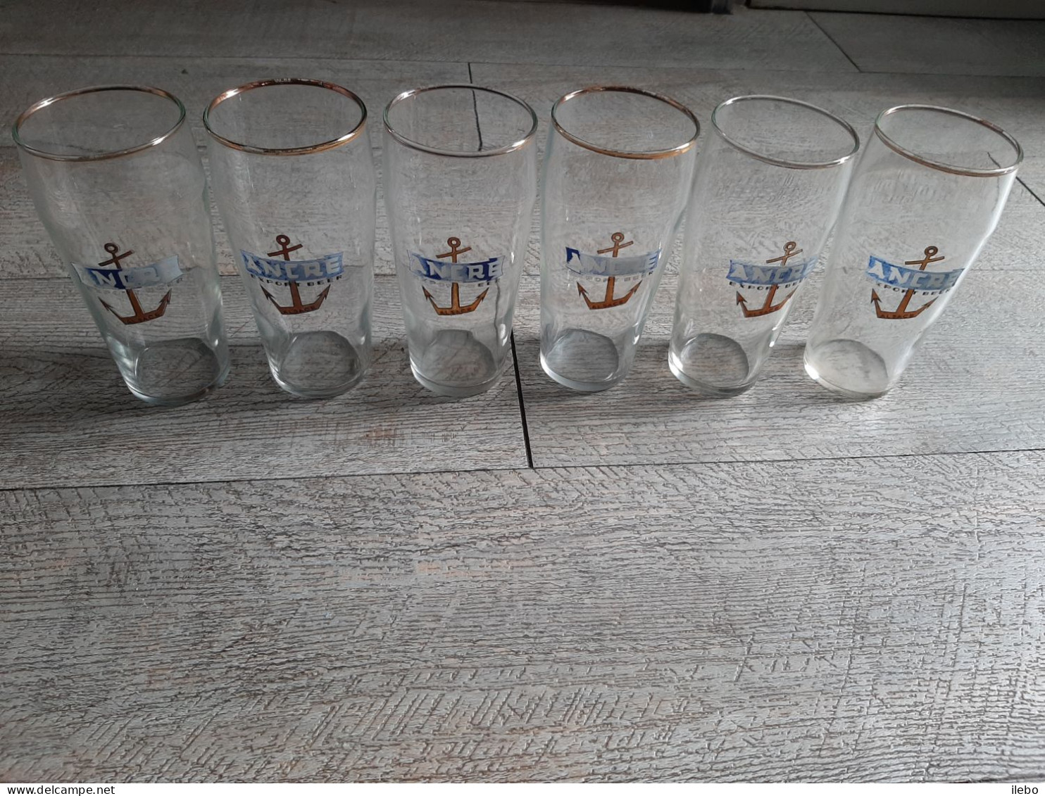 Lot 6 Verres Anciens Bière Ancre Alsace - Glasses