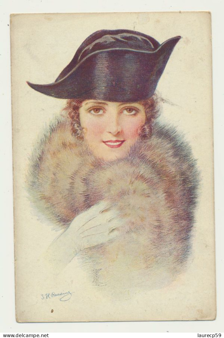 Carte Fantaisie Femme Chapeau Fourrure  - Illustrateur JH. READING - Reading