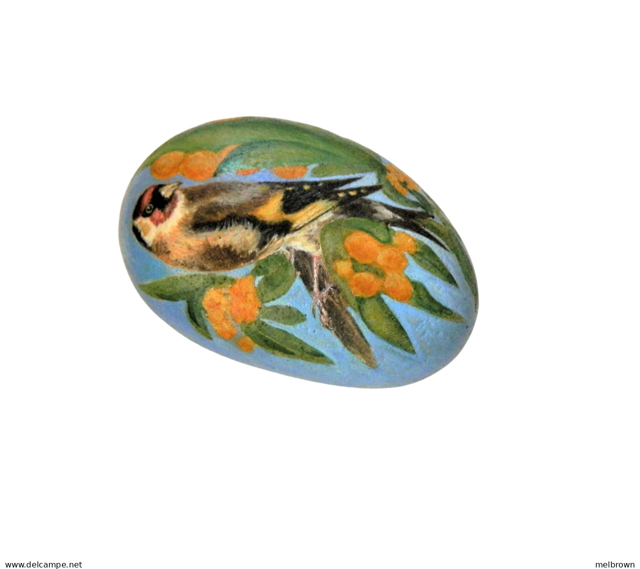 GOLDFINCH Bird In NISPERO Tree Hand Painted On A Beach Rock Paperweight - Presse-papiers