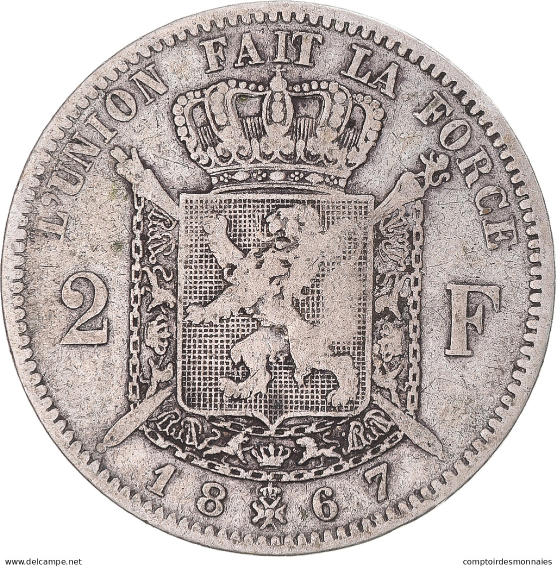 Monnaie, Belgique, Leopold II, 2 Francs, 2 Frank, 1867, TB+, Argent, KM:30.1 - 2 Francs