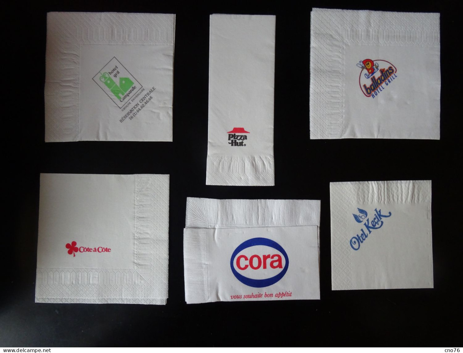 Serviettes Publicitaires Ensemble De 6 Serviettes Cafétéria Cora, Balladins, Campanile, Côte à Côte, Pizza Hut, Otel Kec - Werbeservietten