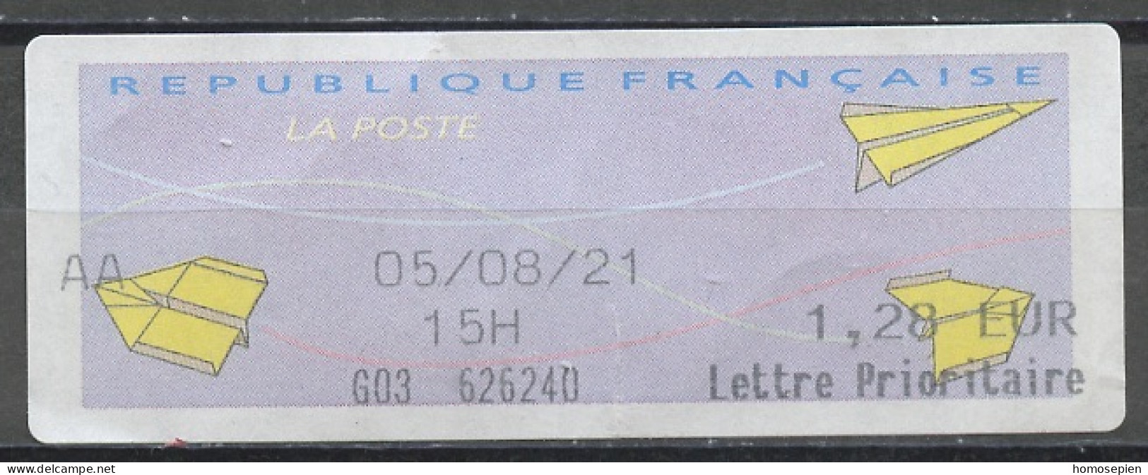 France - Frankreich Affranchissement 2000 Y&T N°AA1,28€ - Michel N°ATM(?) (o)  - Lettre Prioritaire - 2000 Type « Avions En Papier »