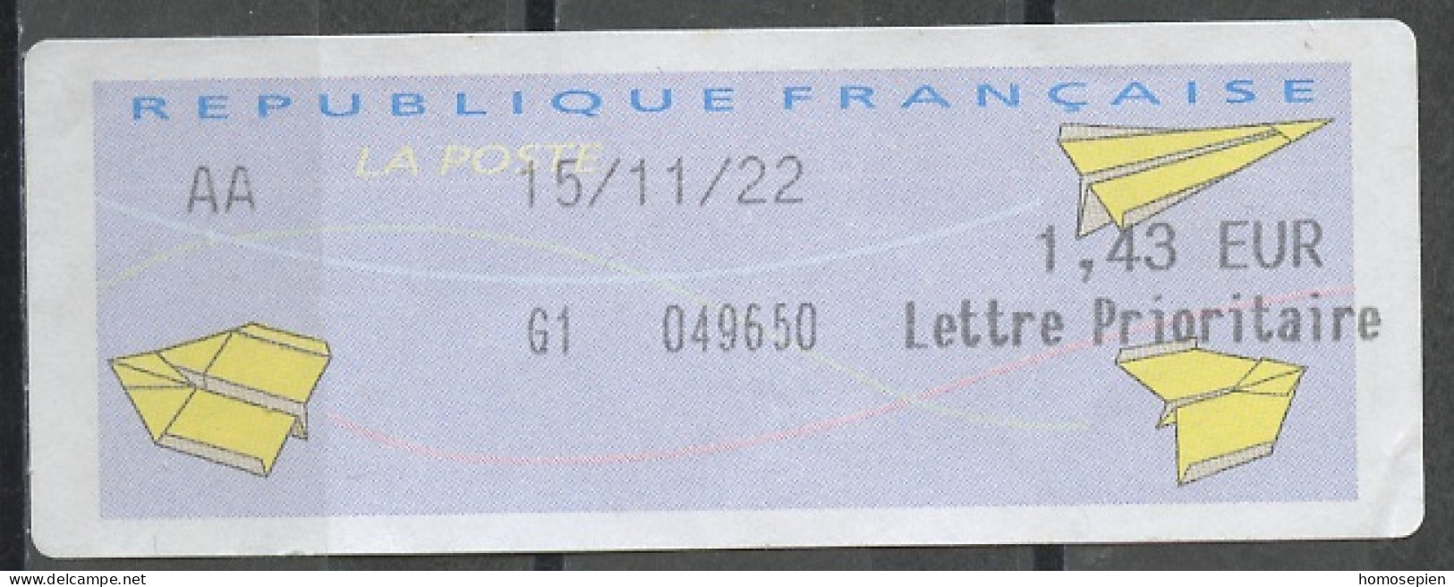France - Frankreich Affranchissement 2000 Y&T N°AA1,43€ - Michel N°ATM(?) (o)  - Lettre Prioritaire - 2000 Type « Avions En Papier »