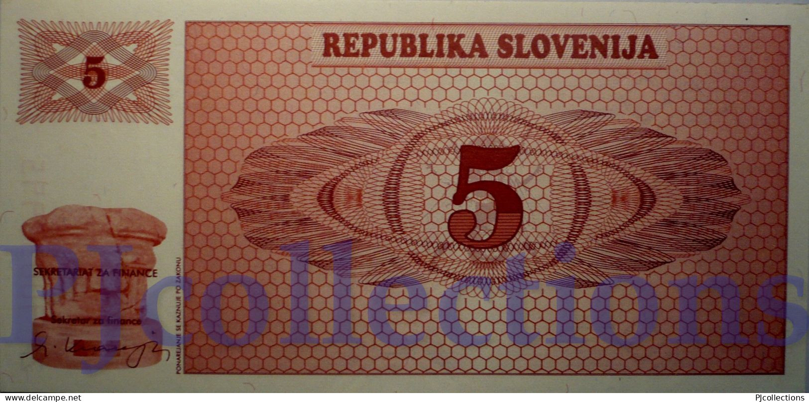 SLOVENIA 5 TOLARJEV 1990 PICK 3a REPLACEMENT UNC RARE - Eslovenia