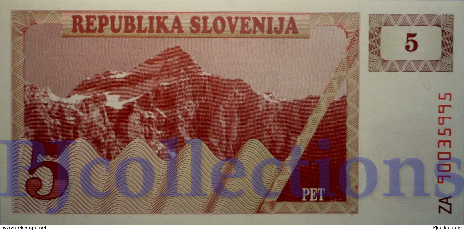 SLOVENIA 5 TOLARJEV 1990 PICK 3a REPLACEMENT UNC RARE - Eslovenia