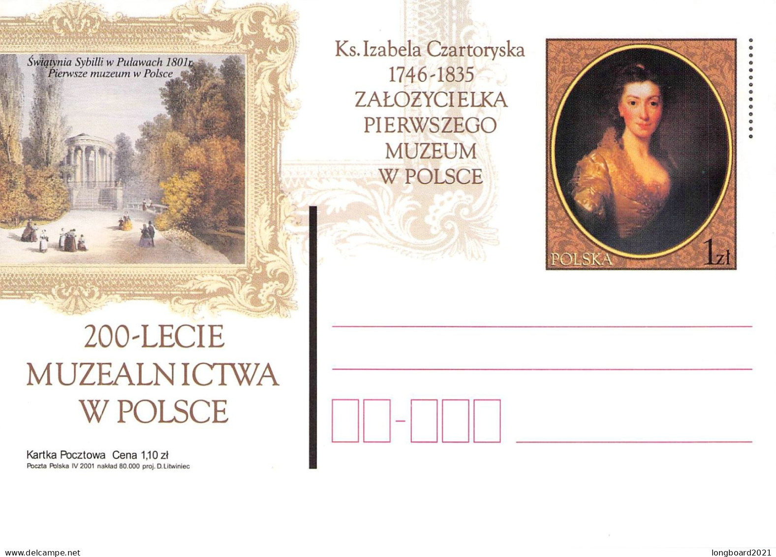 POLAND -  POSTCARD 1,00 ZL 2001 Mi P1291  /*75 - Stamped Stationery