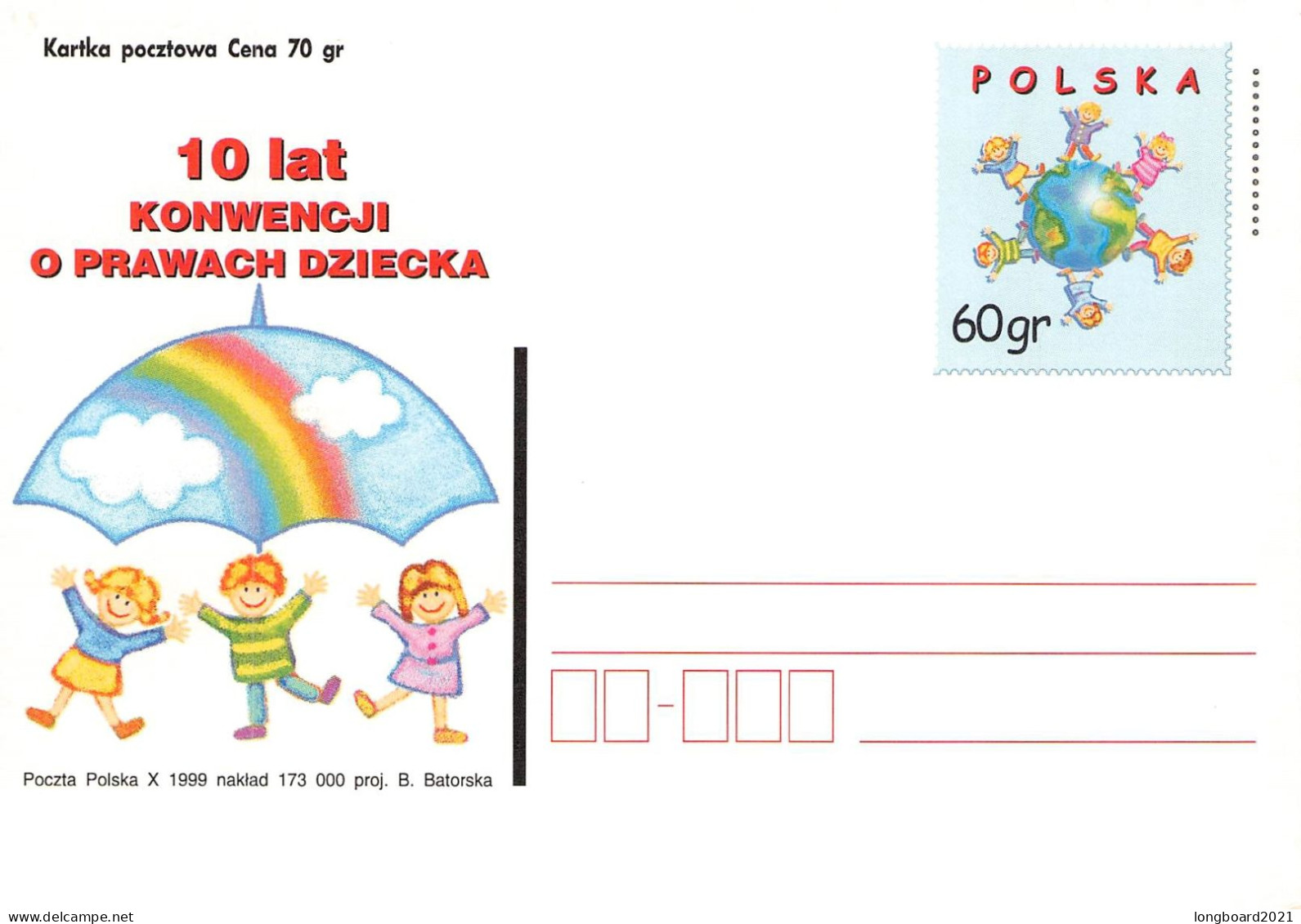 POLAND -  POSTCARD 60Gr 1999 Mi P1257  /*85 - Stamped Stationery