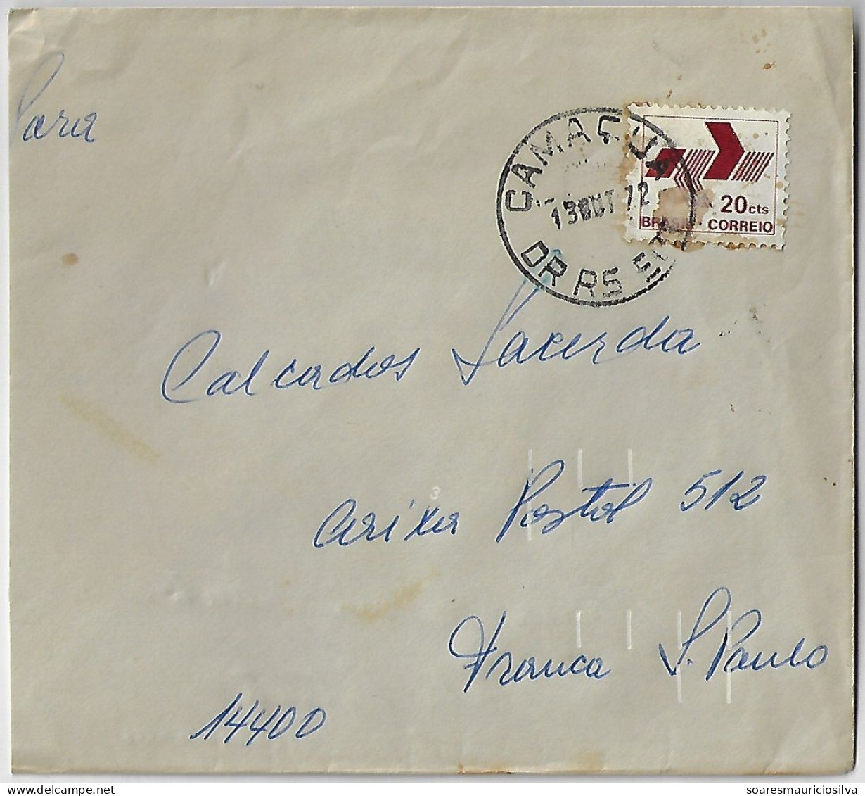 Brazil 1972 Cover Sent From Camaquã To Franca Definitive Stamp 20 Cents Electronic Sorting Mark Telefunken - Lettres & Documents