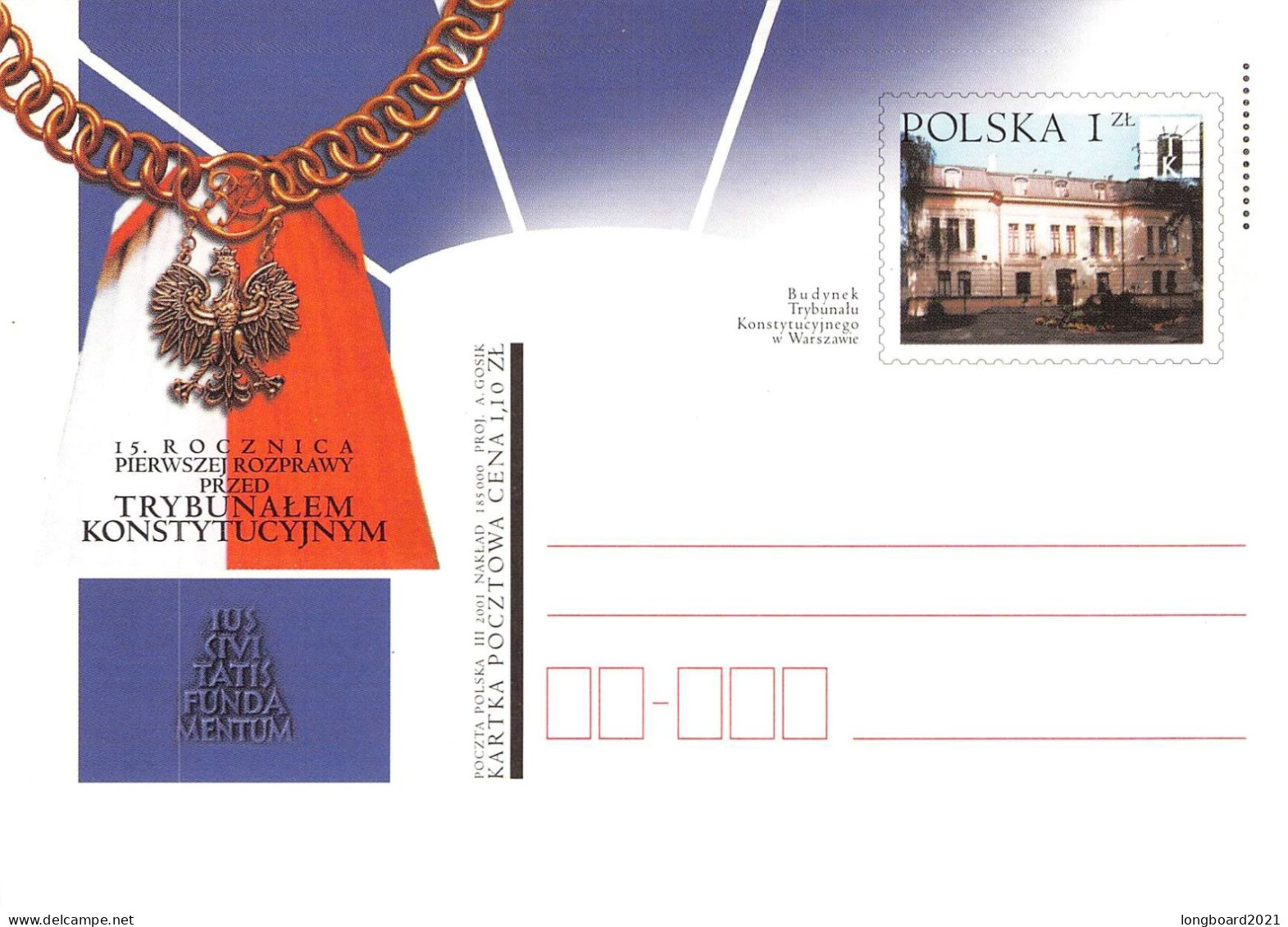 POLAND -  POSTCARD 1 ZL 2001 Mi P1280  /*96 - Interi Postali