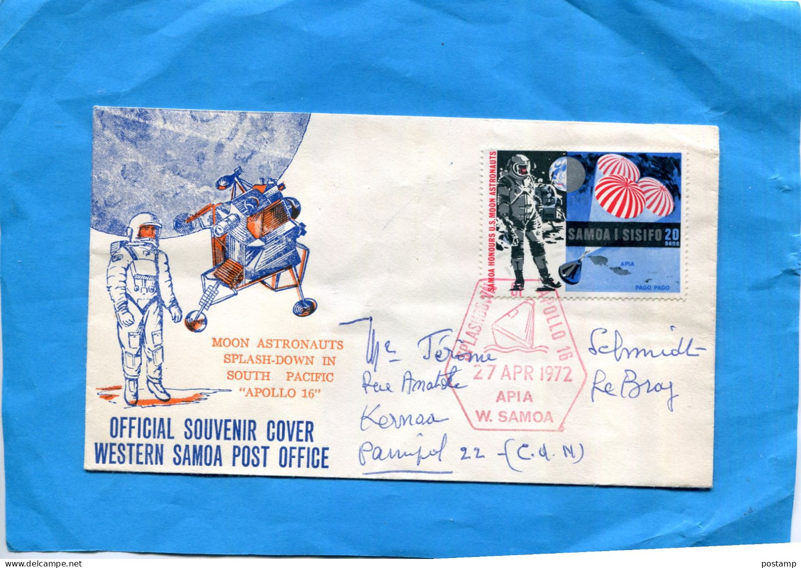 Marcophilie- Western  Samoa- Lettre Pour France   Official Souvenir-Apollo 16 27- April,1972 - Oceania