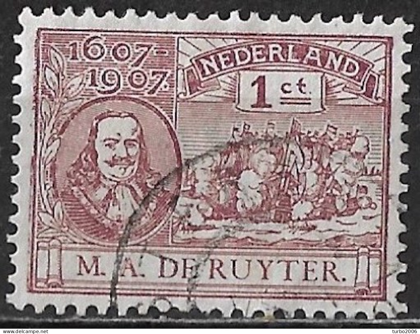 Afwijking Extra Buitenlijn En Open A In 1907 De Ruyterzegel 1 Cent Roodviolet NVPH 88 - Plaatfouten En Curiosa