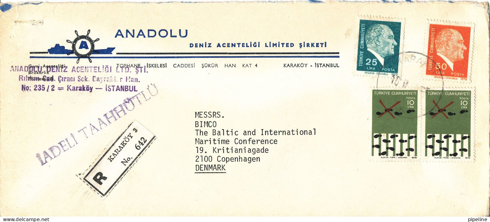 Turkey Registered Air Mail Cover Sent To Denmark 1981 ?? - Poste Aérienne