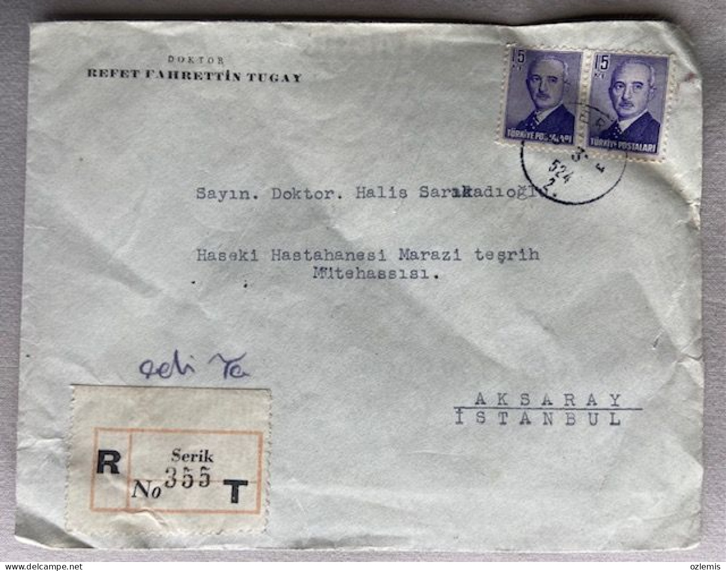 TURKEY,TURKEI,TURQUIE ,ANTALYA ,SERIK TO ISTANBUL ,1950 COVER - Briefe U. Dokumente