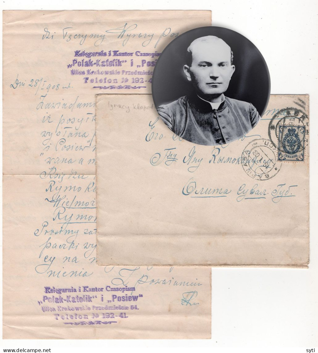 Ignacy Klopotowski Blogosławiony Poland Warsaw 1909 Rare Letter With Cover To Lithuania Olita Religion - Lettres & Documents