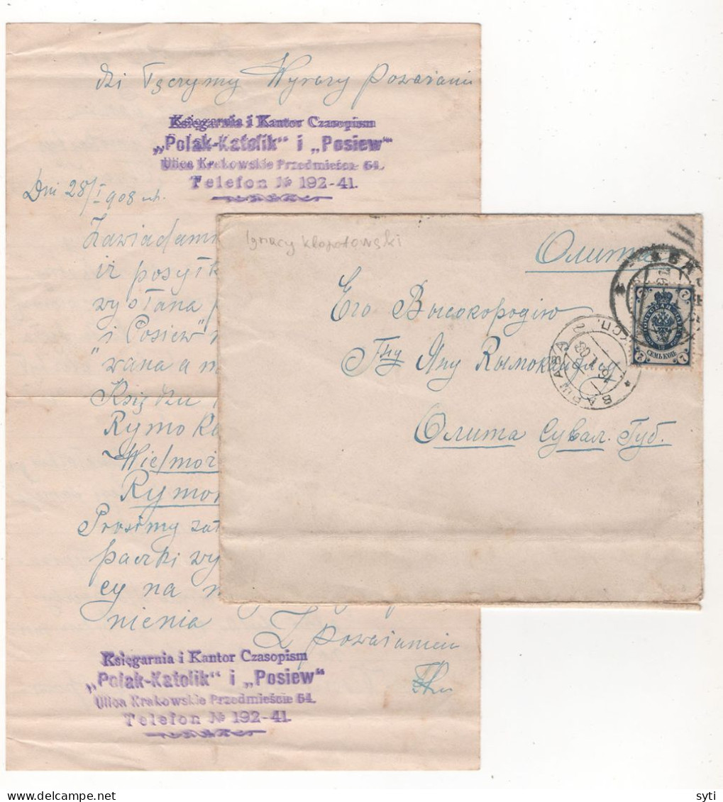 Ignacy Klopotowski Blogosławiony Poland Warsaw 1909 Rare Letter With Cover To Lithuania Olita Religion - Covers & Documents