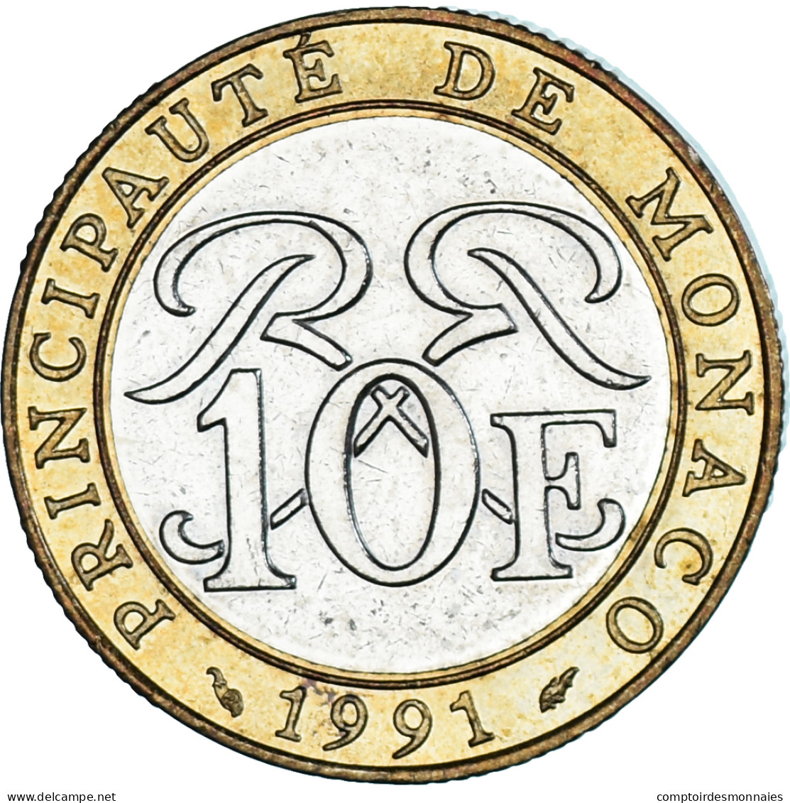 Monnaie, Monaco, Rainier III, 10 Francs, 1991, TTB, Bimétallique, Gadoury:MC - 1960-2001 Nouveaux Francs