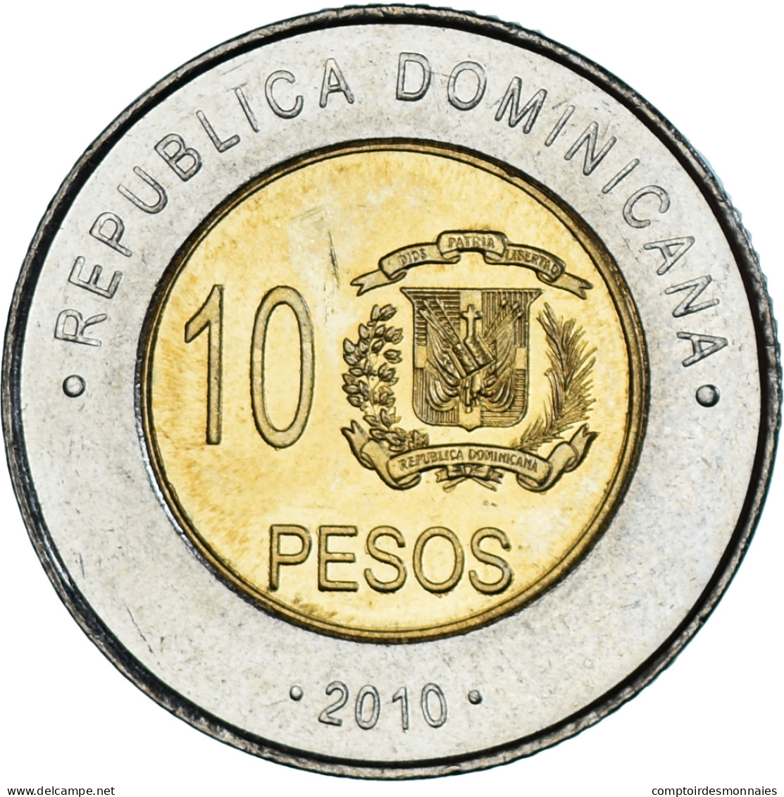 Monnaie, République Dominicaine, 10 Pesos, 2010, SPL, Bimétallique, KM:106 - Dominicana