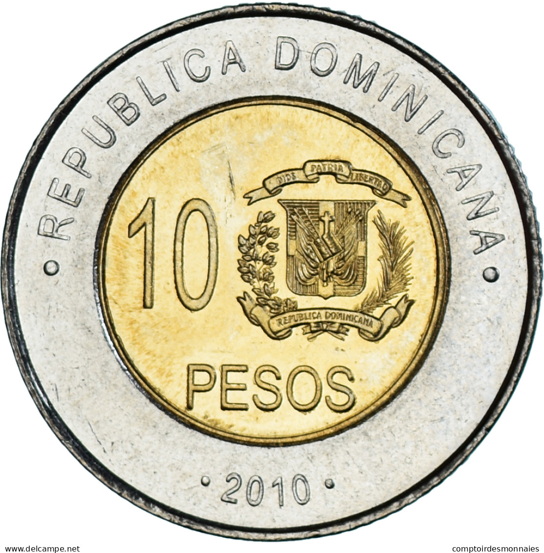 Monnaie, République Dominicaine, 10 Pesos, 2010, SPL, Bimétallique, KM:106 - Dominicaine