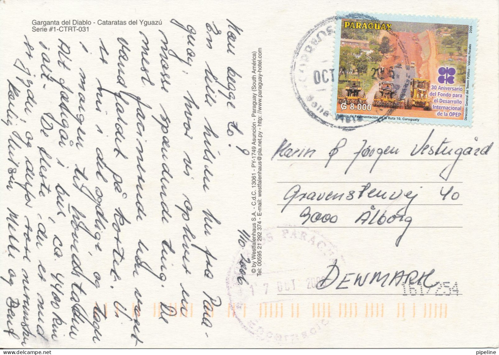 Paraguay Postcard Sent To Denmark 17-10-2006 - Paraguay