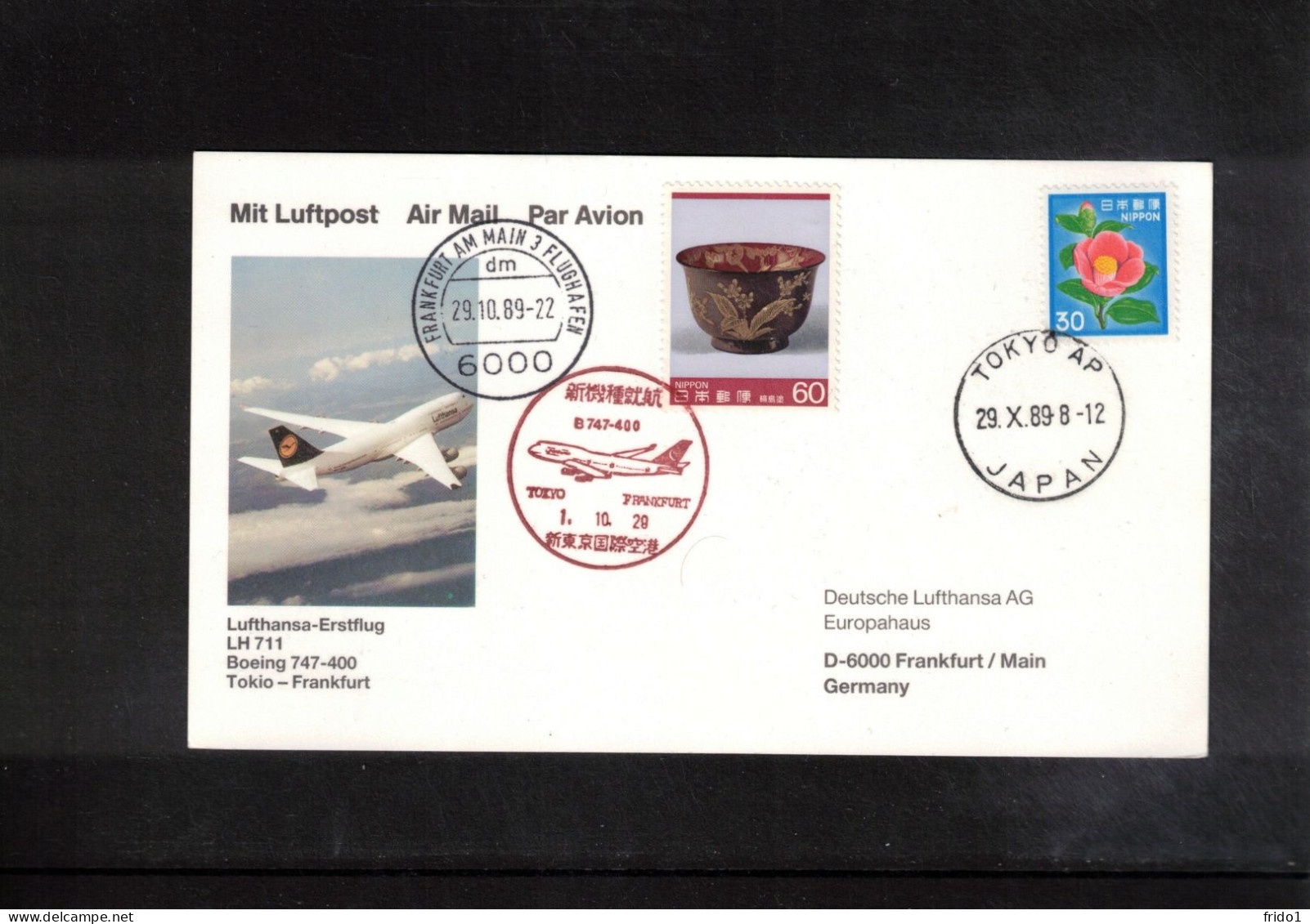 Japan 1989 Lufthansa First Flight Tokyo - Frankfurt - Lettres & Documents