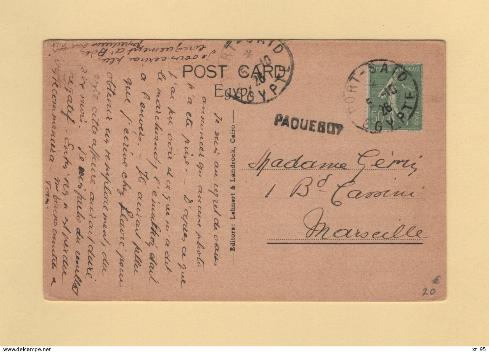 Type Semeuse (de France) - Port Said Egypte - 1926 - Griffe Paquebot - Lettres & Documents