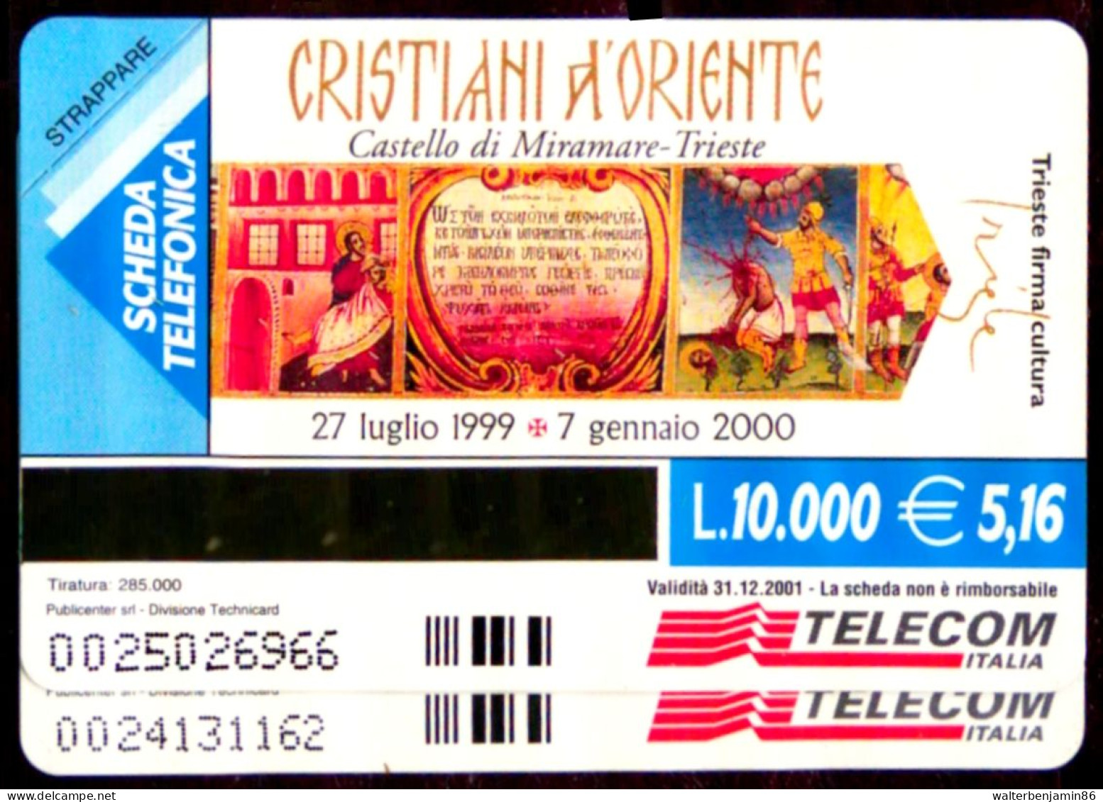 G 1052 & 1052 A C&C 3149 2 SCHEDE TELEFONICHE NUOVE MAGNETIZZATA CRISTIANI D' ORIENTE VARIETA' OCR CORTO E LUNGO - Erreurs & Variétés