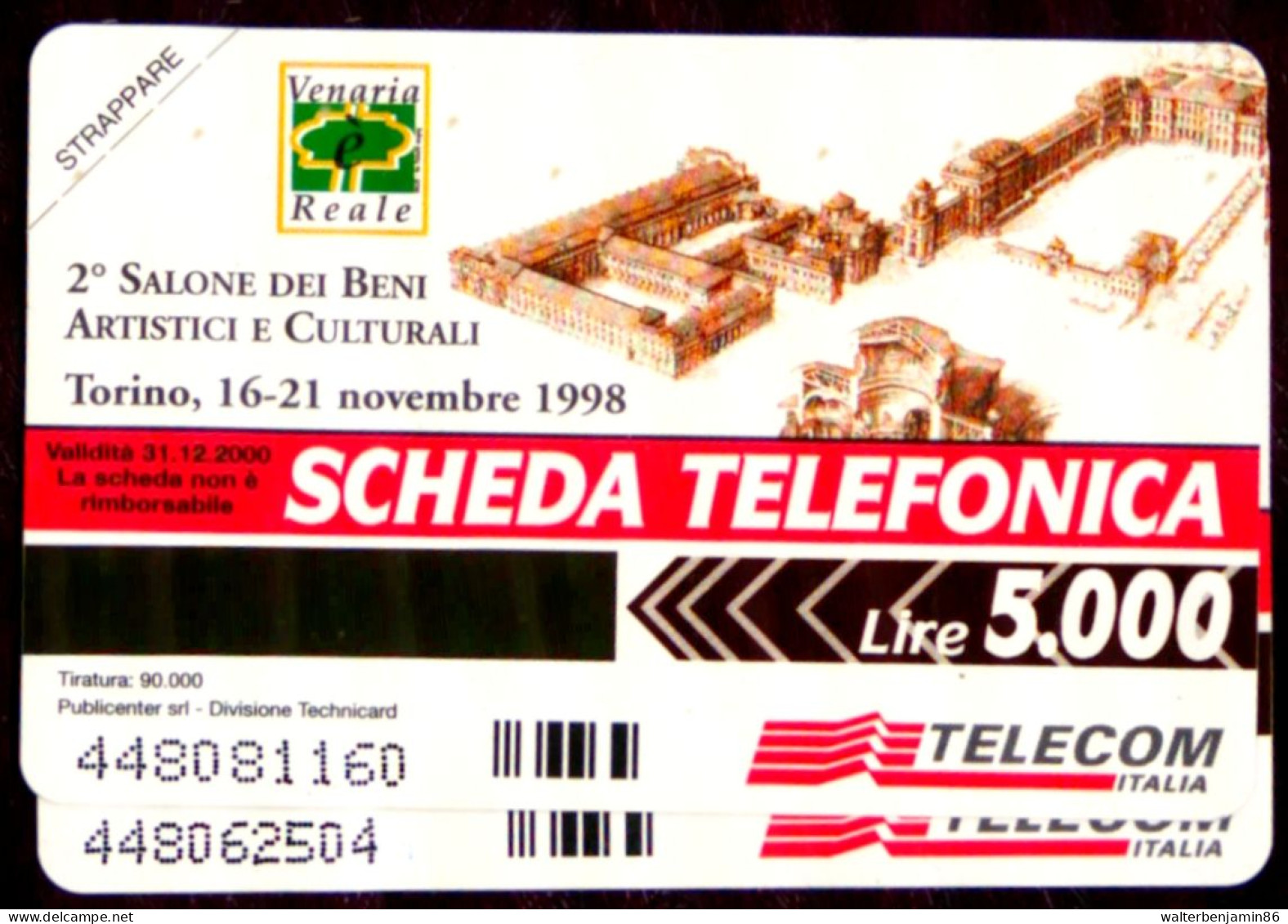 G 912 & 912 A C&C 2995 2 SCHEDE TELEFONICHE NUOVE MAGNETIZZATE CASTELLO DI VENARIA VARIETA' OCR CORTO E LUNGO - [3] Erreurs & Variétées