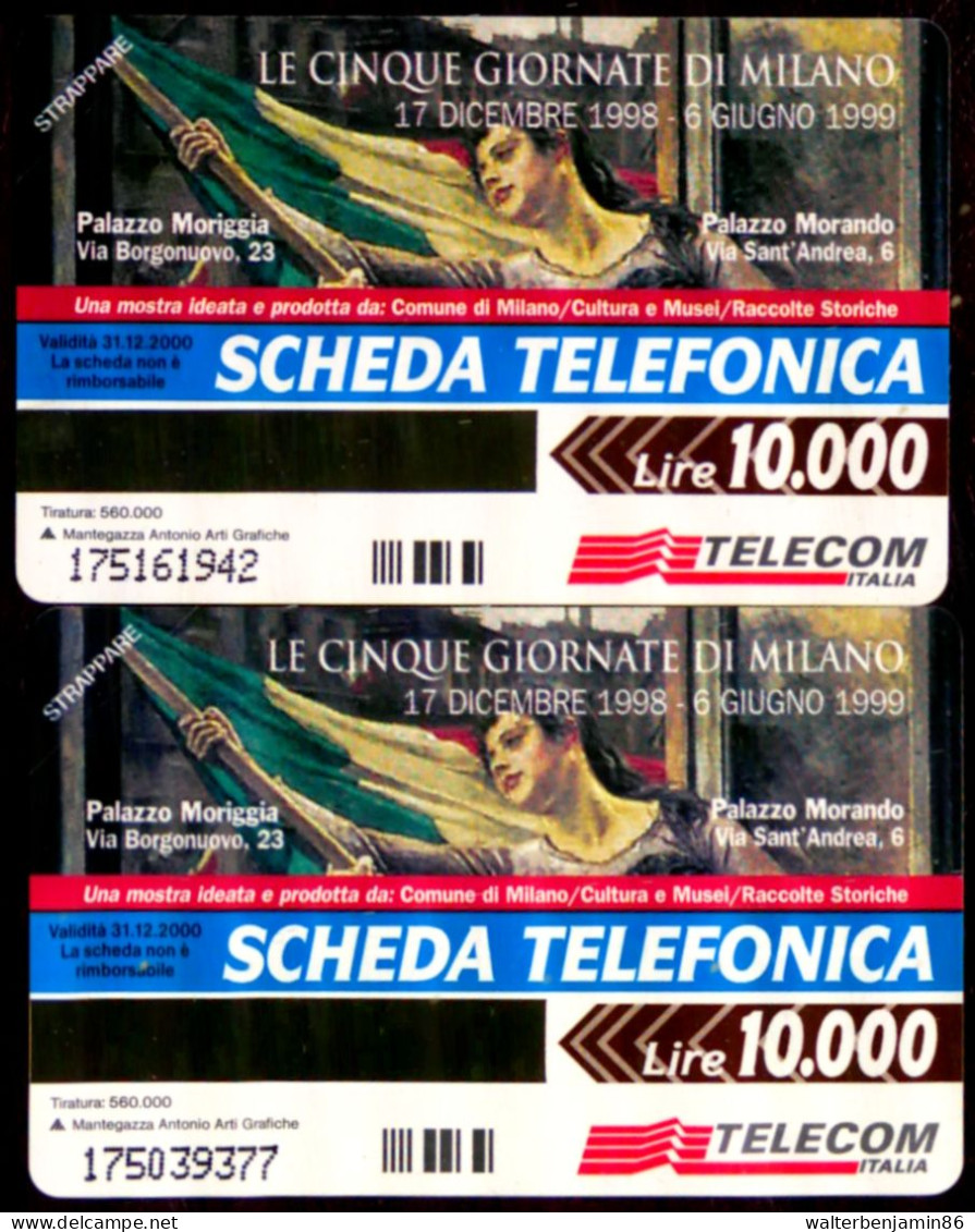 G 943 & 943 A C&C 2987 2 SCHEDE TELEFONICHE NUOVE MAGNETIZZATE CINQUE GIORNATE DI MILANO VARIETA' OCR CORTO E LUNGO - Erreurs & Variétés