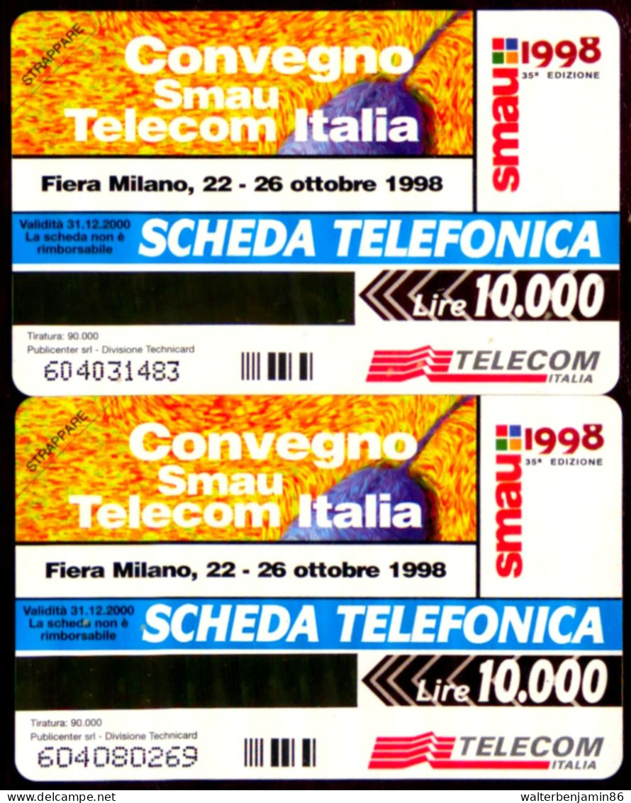 G 874 & 874 A C&C 2975 2 SCHEDE TELEFONICHE NUOVE MAGNETIZZATE SMAU 98 VARIETA' OCR CORTO E LUNGO - Errori & Varietà