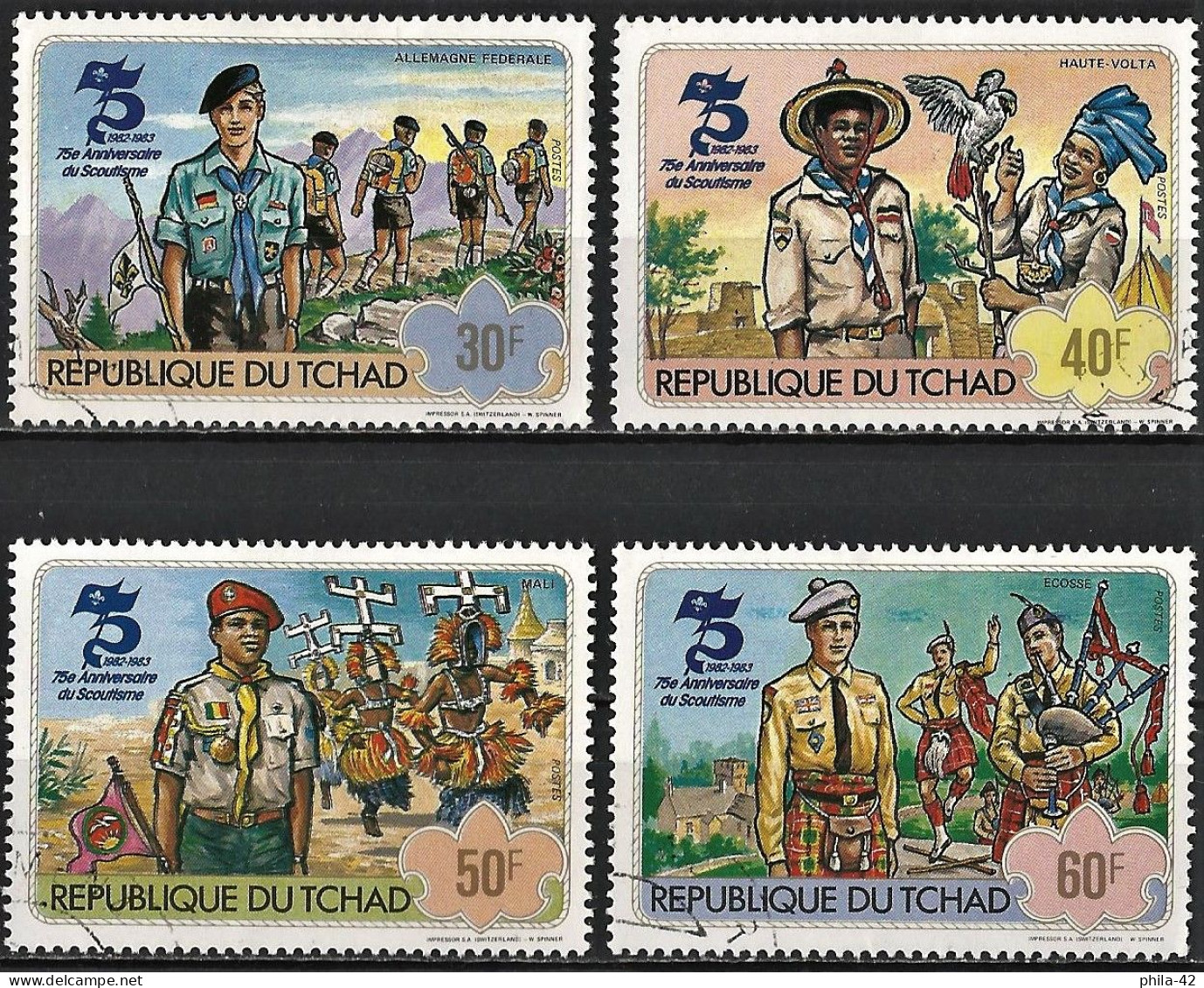 Chad 1982 - Mi 908/11 - YT 396/99 ( 75th Anniversary Of Scouting ) Complete Set - Usados