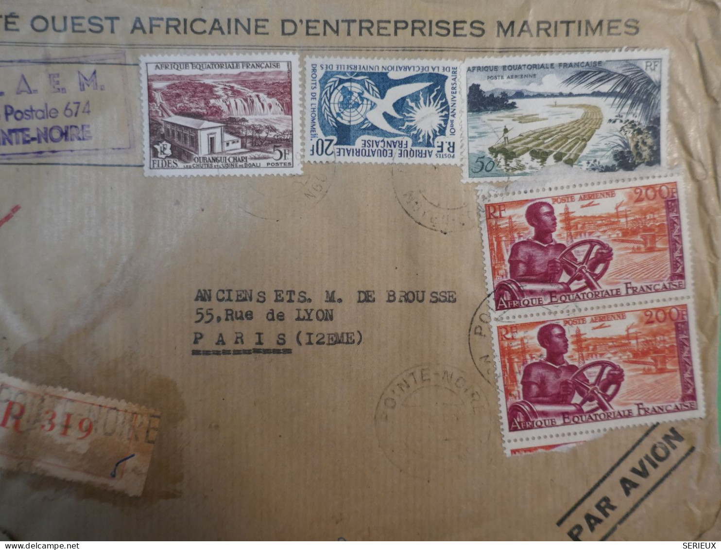 BU8  AEF CONGO BELLE LETTRE MARITIME PRIVEE 1959 PETIT BUREAU POINTE NOIRE A PARIS FRANCE +PAIRE DU PA  200F ++++ - Lettres & Documents