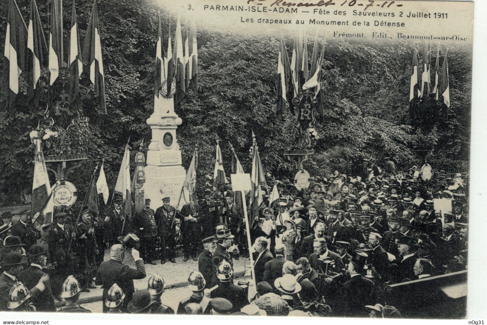 95 - Fête Des Sauveteurs 2 Juillet 1911 - Les Drapeaux Au Monument De La Defence - Parmain