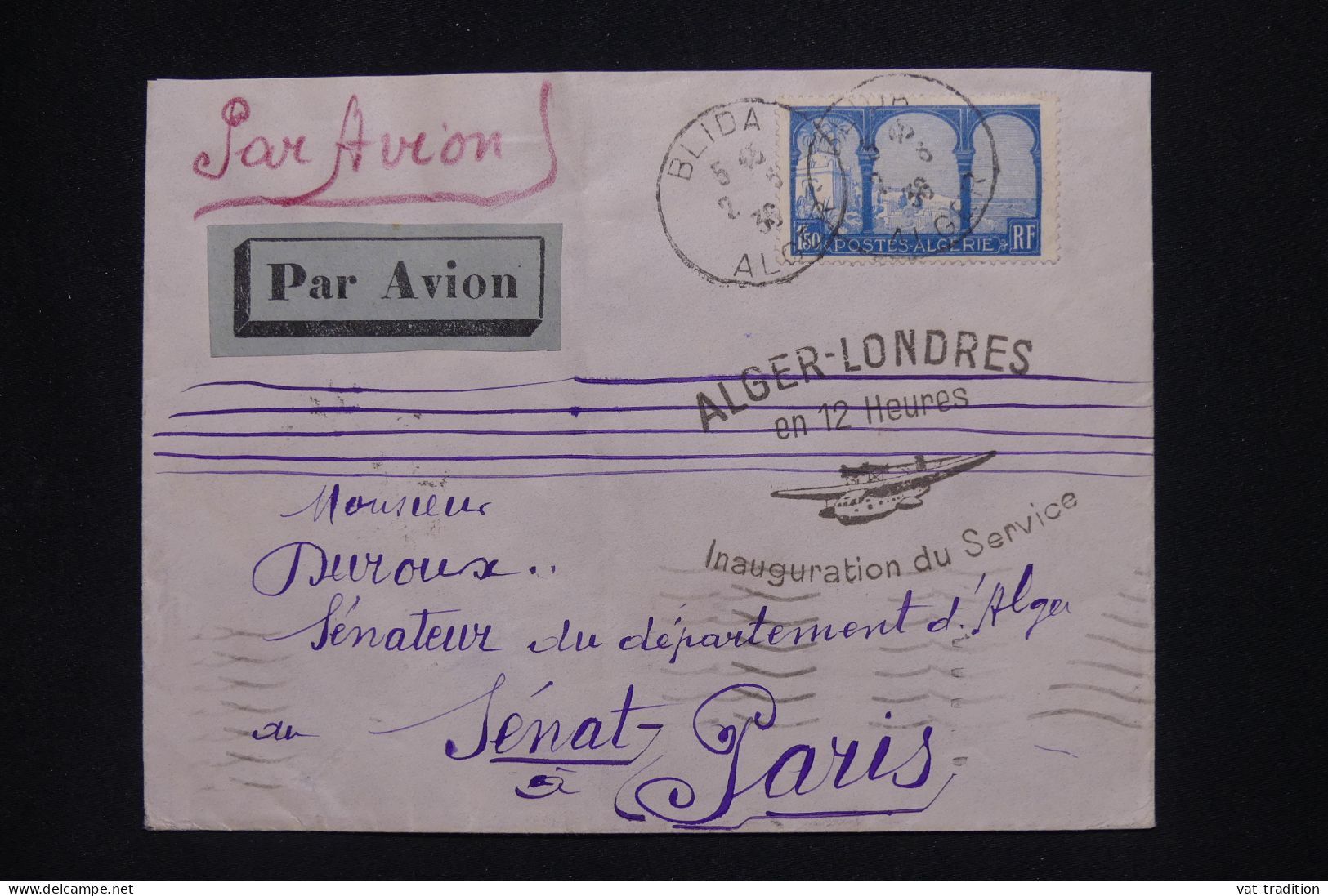 ALGERIE Française - Lettre Par Avion De Blida - Inauguration Alger Londres - 1936 - A 499 - Airmail