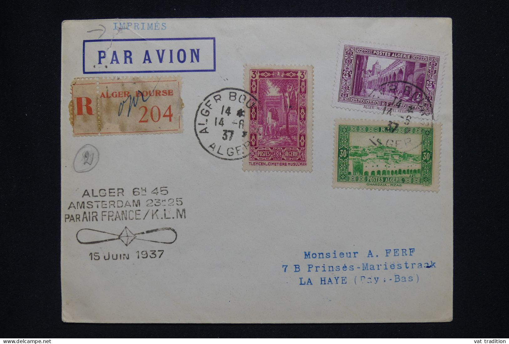ALGERIE Française - Lettre Par Avion - Inauguration Alger Amsterdam - 1937 - A 501 - Airmail