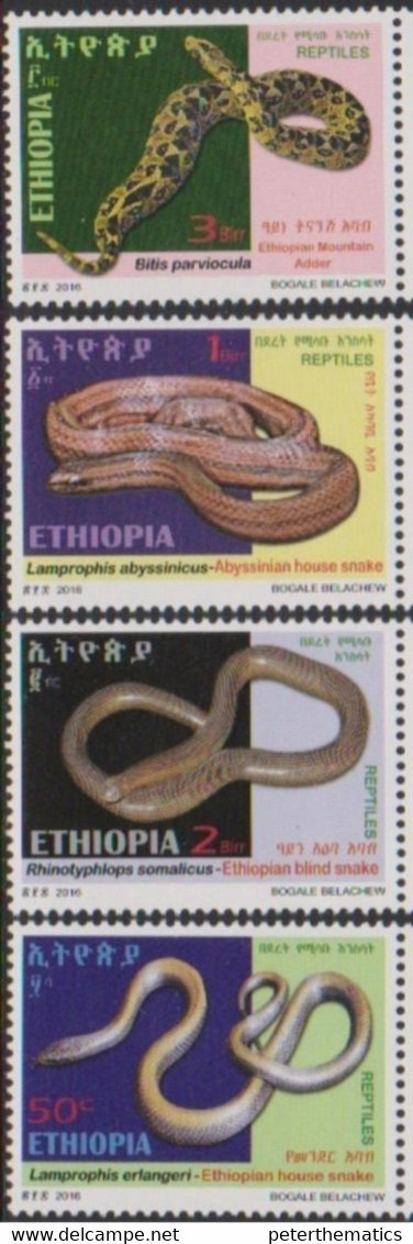ETHIOPIA, 2016, MNH, REPTILES, SNAKES,4v - Serpents