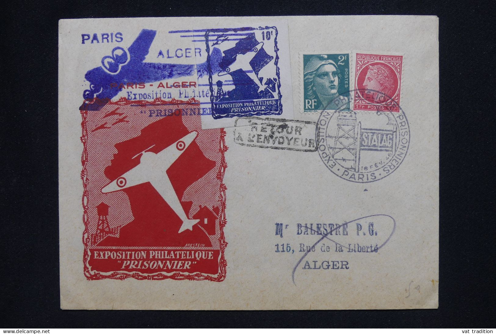 ALGERIE Française - Lettre Par Avion - Inauguration Alger Paris - Exposition Prisonnier - 1946 - A 503 - Airmail