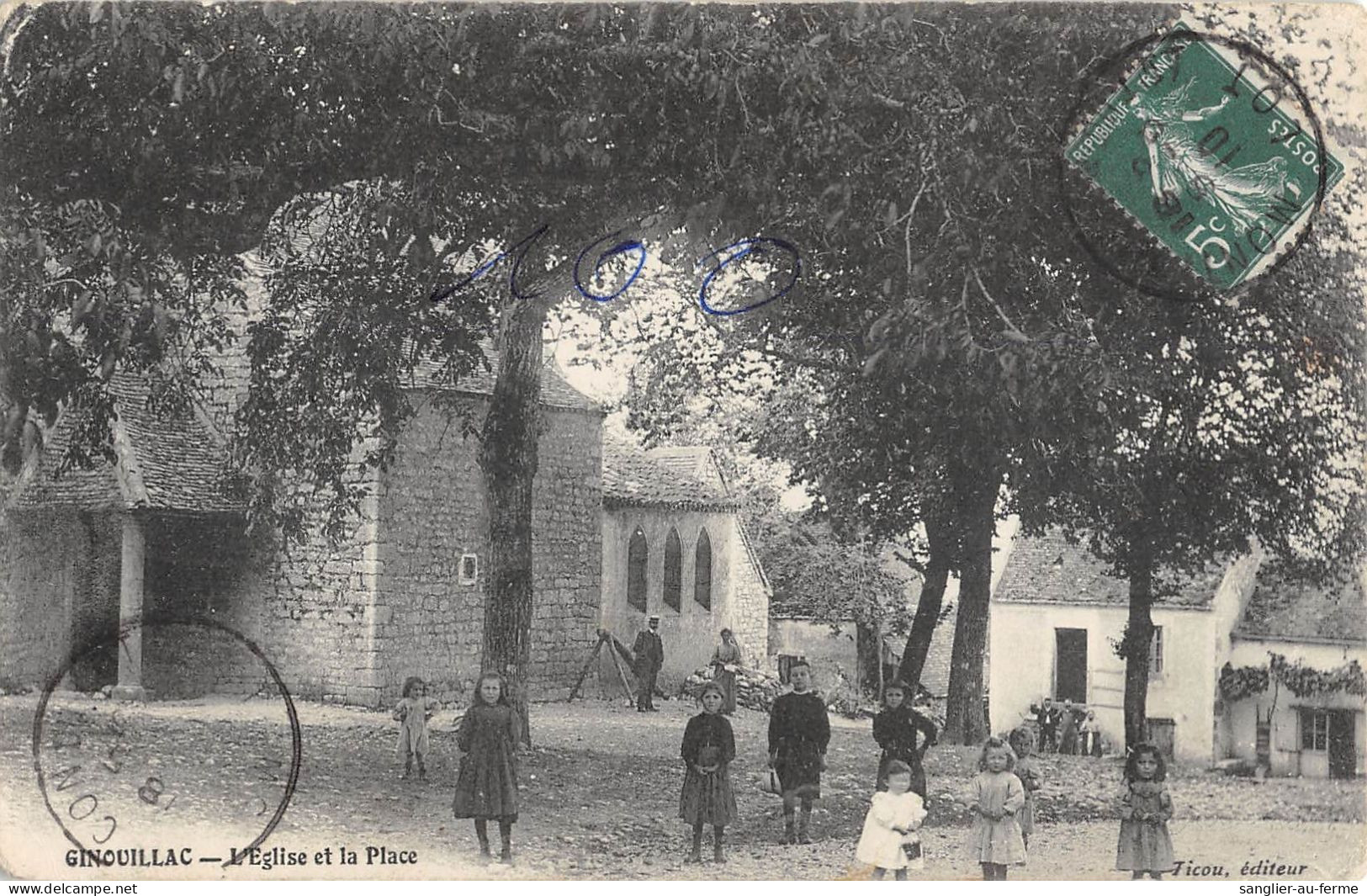 CPA 46 GINOUILLAC EGLISE ET PLACE / CPA RARE - Sonstige & Ohne Zuordnung