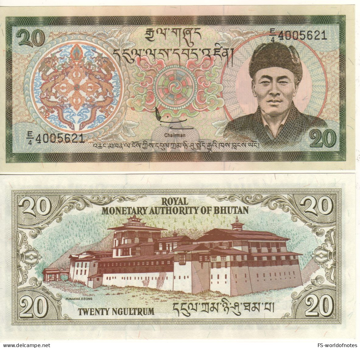 BHUTAN  20 Ngultrum  P23a  (ND 1986   Jigme Dorji Wangchuk + Palace At Back ) UNC - Bhutan